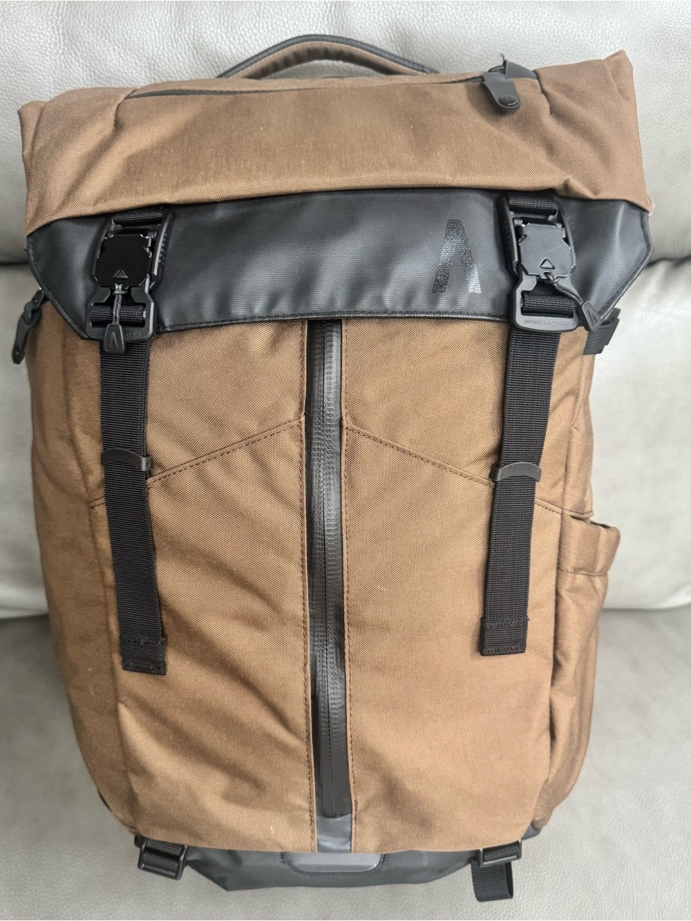 Unbranded Brown Roll-Top Backpack with Black Trim